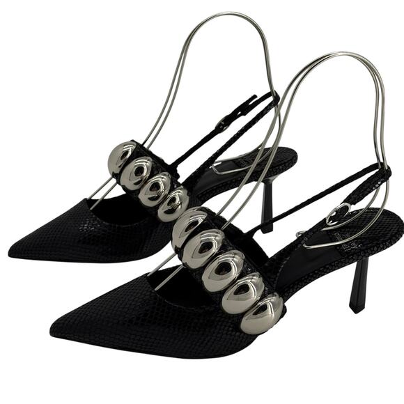 Jeffrey Campbell Black Leather Persona Slingback Pumps Womens 8 - Picture 2 of 13